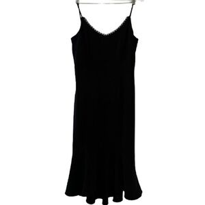 ABS Evening Slip Dress Ruffled Hem Lace & Bead Trim V Back with Zipper